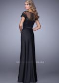 Picture of: Lace Trim Evening Dress with Sheer Back and Thin Belt in Black, Style: 21662, Back Picture