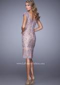 Picture of: Lace Rhinestone Cocktail Dress with V Neckline and Back in Pink, Style: 21663, Back Picture