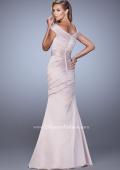Picture of: Mermaid Dress with Off the Shoulder Sleeves and Belt in Nude, Style: 21664, Back Picture