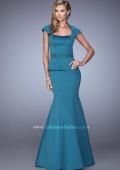 Picture of: Cap Sleeve Evening Dress with Mermaid Skirt and Collar in Blue, Style: 21666, Detail Picture 1