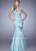 Picture of: Satin Dress with Beaded Lace Bodice and Gathering in Blue, Style: 21669, Detail Picture 1