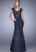 Picture of: Satin Dress with Beaded Lace Bodice and Gathering in Blue, Style: 21669, Detail Picture 2