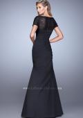 Picture of: Sheer Short Sleeve Satin Dress with Scoop Neckline in Black, Style: 21670, Back Picture