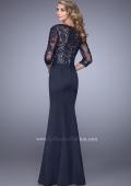 Picture of: Satin Mermaid Dress with Beading and 3/4 Sleeves in Blue, Style: 21673, Back Picture