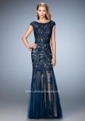 Picture of: Lace and Tulle Dress with Sheer Lace Capped Sleeves in Blue, Style: 21677, Detail Picture 1
