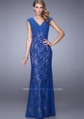 Picture of: Unique Lace Dress with Cap Sleeves and Ruching in Blue, Style: 21681, Main Picture