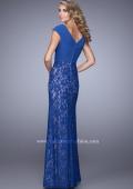 Picture of: Unique Lace Dress with Cap Sleeves and Ruching in Blue, Style: 21681, Back Picture