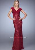 Picture of: Unique Lace Dress with Cap Sleeves and Ruching in Red, Style: 21681, Detail Picture 2