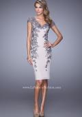 Picture of: Satin Cocktail Dress with Low V Open Back and Slit in Silver, Style: 21683, Main Picture