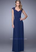 Picture of: Lace Capped Sleeve Dress with Sheer Detailing in Blue, Style: 21685, Main Picture