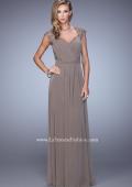 Picture of: Lace Capped Sleeve Dress with Sheer Detailing in Brown, Style: 21685, Detail Picture 1