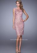Picture of: Beaded Lace Cocktail Dress with Cap Sleeves and Tulle in Pink, Style: 21687, Main Picture
