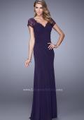 Picture of: Sheer Embroidered Short Sleeve Dress with Rhinestones in Purple, Style: 21690, Main Picture