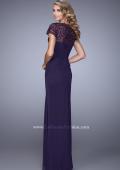 Picture of: Sheer Embroidered Short Sleeve Dress with Rhinestones in Purple, Style: 21690, Back Picture