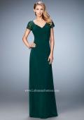 Picture of: Sheer Embroidered Short Sleeve Dress with Rhinestones in Green, Style: 21690, Detail Picture 2