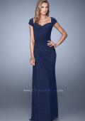 Picture of: Ruched Cap Sleeve Evening Dress with Sweetheart Neck in Blue, Style: 21694, Detail Picture 2