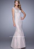 Picture of: Dress with Mermaid Skirt and Sheer Beaded Lace Sleeves in Pink, Style: 21699, Main Picture