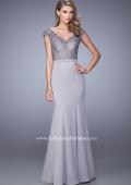 Picture of: Satin Dress with Mermaid Skirt and Lace Cap Sleeves in Silver, Style: 21702, Main Picture