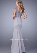 Picture of: Satin Dress with Mermaid Skirt and Lace Cap Sleeves in Silver, Style: 21702, Back Picture