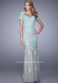 Picture of: Short Sleeve Dress with Lace Appliques and Keyhole Back in Blue, Style: 21703, Main Picture