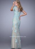 Picture of: Short Sleeve Dress with Lace Appliques and Keyhole Back in Blue, Style: 21703, Back Picture