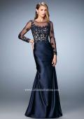 Picture of: Satin Dress with Long Sheer Net Sleeves and Beading in Blue, Style: 21708, Main Picture