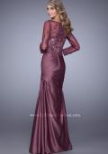 Picture of: Satin Dress with Long Sheer Net Sleeves and Beading in Purple, Style: 21708, Back Picture
