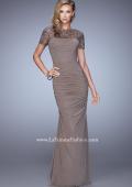 Picture of: Short Sleeve Embellished Dress with Rhinestones in Brown, Style: 21713, Detail Picture 1