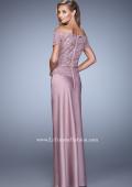 Picture of: Sultry Satin Dress with Off the Shoulder Sleeves in Pink, Style: 21726, Back Picture