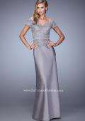 Picture of: Sultry Satin Dress with Off the Shoulder Sleeves in Silver, Style: 21726, Detail Picture 2