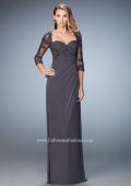 Picture of: Net 3/4 Sleeve Gown with Lace and Jewels in Silver, Style: 21750, Main Picture