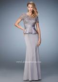 Picture of: Satin Evening Gown with Peplum Waist and Embellishments in Silver, Style: 21760, Main Picture