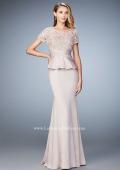 Picture of: Satin Evening Gown with Peplum Waist and Embellishments in Nude, Style: 21760, Detail Picture 1