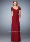 Picture of: Pleated Bodice Short Sleeve Evening Gown with Lace in Red, Style: 21765, Main Picture