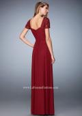Picture of: Pleated Bodice Short Sleeve Evening Gown with Lace in Red, Style: 21765, Back Picture
