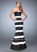 Picture of: Stretch Satin Mermaid Gown with Elegant Stripe Design in Black, Style: 21773, Main Picture