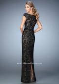 Picture of: Lace Evening Dress with Belt and Off the Shoulder Sleeves in Black, Style: 21812, Back Picture
