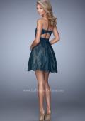 Picture of: Bold Cocktail Dress with Lace Skirt and Keyhole Back in Blue, Style: 21816, Back Picture