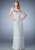 Picture of: Scoop Neck Gown with Cap Sleeves and Beading in Silver, Style: 21826, Main Picture