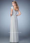 Picture of: Scoop Neck Gown with Cap Sleeves and Beading in Silver, Style: 21826, Back Picture