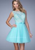 Picture of: Short Tulle Dress with High Neckline and Sheer Back in Blue, Style: 21835, Main Picture