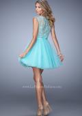Picture of: Short Tulle Dress with High Neckline and Sheer Back in Blue, Style: 21835, Back Picture