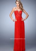 Picture of: Sweetheart Neck Net Gown with Cascading Rhinestones in Red, Style: 21836, Detail Picture 3