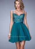 Picture of: Short Embroidered Dress with Thin Straps and Stones in Green, Style: 21838, Main Picture
