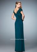 Picture of: Evening Gown with Short Embellished Sleeves and Stones in Green, Style: 21860, Back Picture
