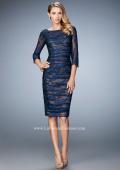 Picture of: 3/4 Sleeve Lace Cocktail Dress with Ruching in Blue, Style: 21861, Main Picture