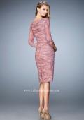 Picture of: 3/4 Sleeve Lace Cocktail Dress with Ruching in Pink, Style: 21861, Back Picture