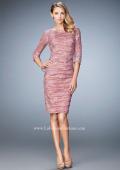 Picture of: 3/4 Sleeve Lace Cocktail Dress with Ruching in Pink, Style: 21861, Detail Picture 1