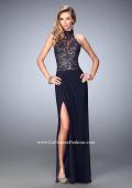 Picture of: Long Two Piece Dress with Halter Overlay and Ruching in Blue, Style: 21863, Main Picture