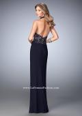 Picture of: Long Two Piece Dress with Halter Overlay and Ruching in Blue, Style: 21863, Back Picture